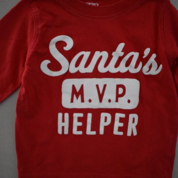 Carter's Red Santa's M.V.P. Helper Long Sleeve Tee 12 Months - Picture 2 of 5